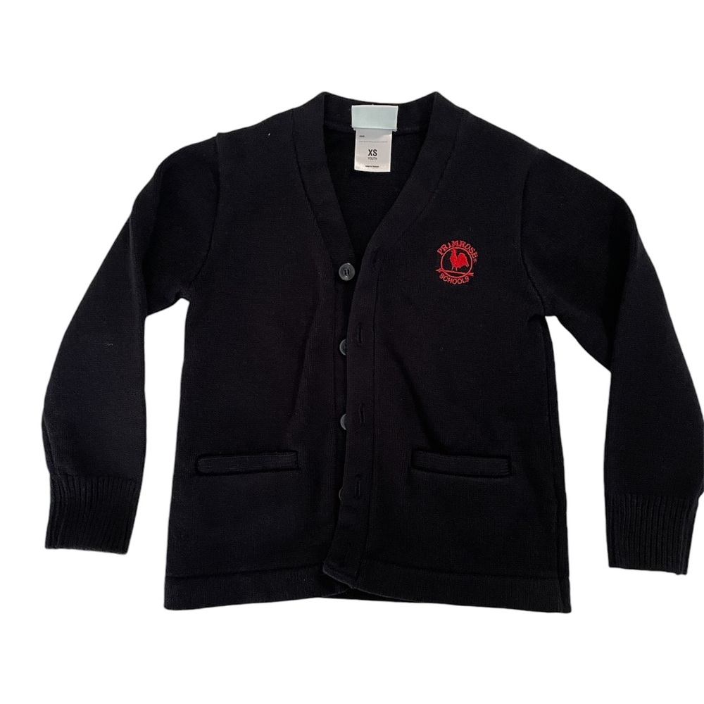 Primrose School Uniform Kids Navy Blue Button-Front Cardigan with Red Logo
